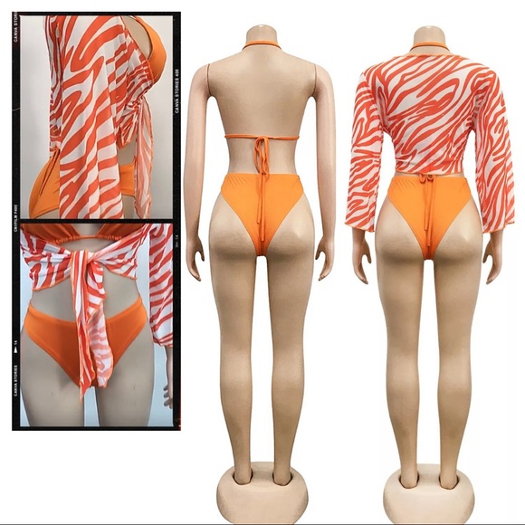 3 Pc Cheeky HiCut Triangle Bikini & Cover Up NWT - Picture 6 of 12